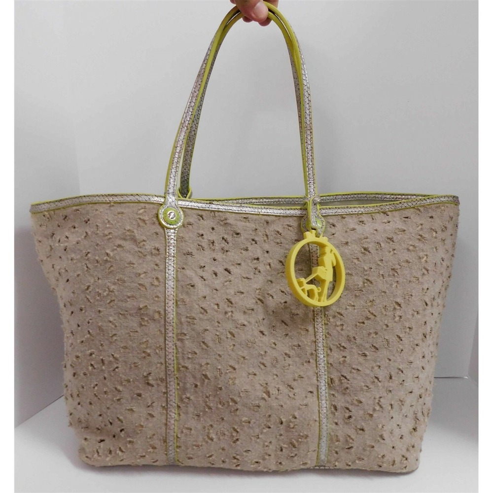 Henri Bendel Burlap Cut Out Snake Trim X-Large Weekend Tote Bag w/ pouch